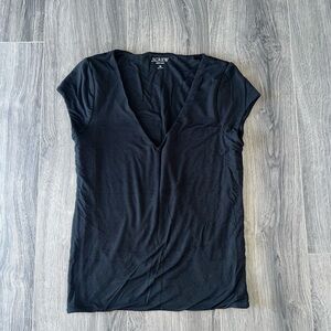 J Crew V Neck Form Knit Blouse Black Short Sleeve Shirt Women's Size M